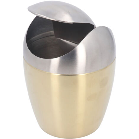 Desktop Small Trash Can Multipurpose 304 Stainless Steel Mini Trash Can with Lid for Tabletop Countertop Use Golden (1/5)