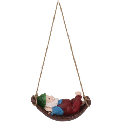 Dwarf Swing Sculpture Ornaments Resin and Twine Lovely 7.5in Resin Dwarf Swing Sculpture for Patio Lawn Porch Red (1/5)