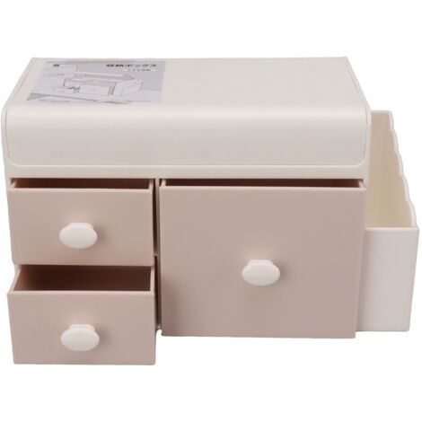 Desktop Storage Box with 3 Drawers Side Holder Plastic Container for Cosmetic Jewelry Sundries Pink (1/5)