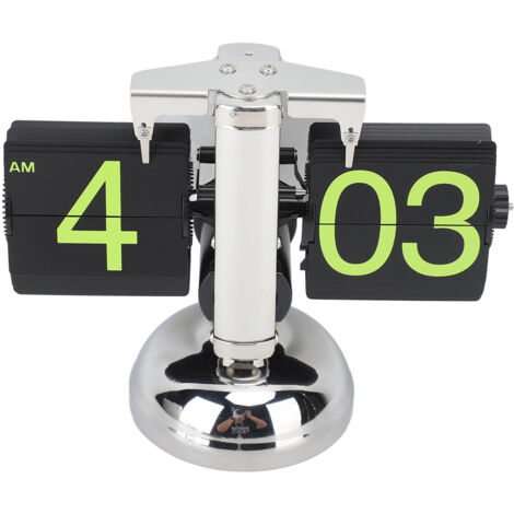 European Style Retro Digital Flip Down Clock 304 Stainless Steel Auto Mechanical Digital Flip Desk Clock for Home Livingroom 12 Hours Stainless Steel Green Number (1/5)