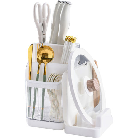 Multifunctional Kitchen Storage Rack Kitchen Countertop Cutting Board Pot Cover Chopsticks Forks Spoons Holder Pearl White (1/5)