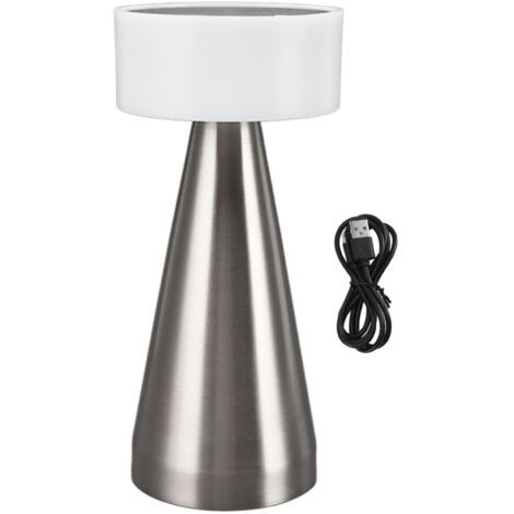 Portable LED Table Lamp 3 Color Temperatures Stepless Dimming 1800mAh Rechargeable Battery Nightstand Lamp Bedside Lamp Silver (1/5)