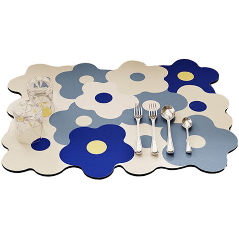Kitchen Counter Dish Drying Mat Refreshing Cute Elegant Heat Resistant Absorbent Dishes Drain Mat Blue and White 11.8 X 15.7in (1/5)