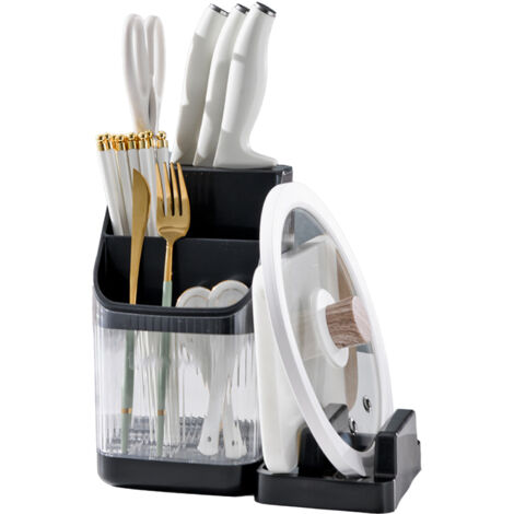 Multifunctional Kitchen Storage Rack Kitchen Countertop Cutting Board Pot Cover Chopsticks Forks Spoons Holder Advanced Black (1/5)