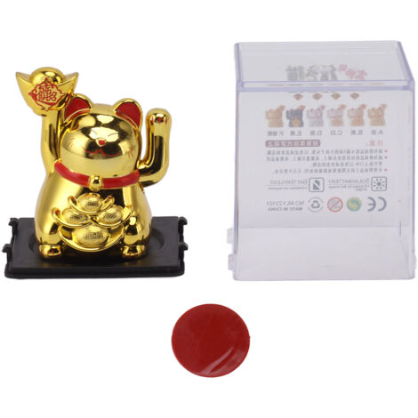 2in Solar Powered Waving Arm Lucky Cat Ornament Welcoming Waving Hand Wealth Fortune Cat Gold (1/5)