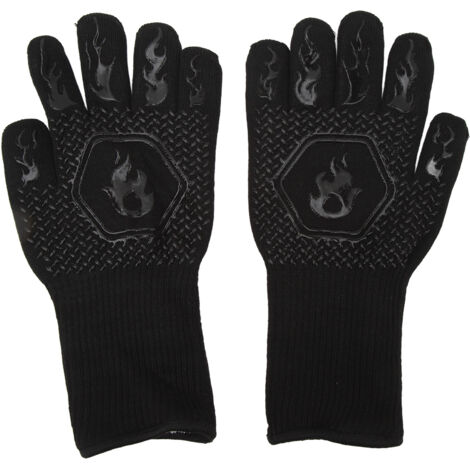 BBQ Gloves Fireproof 800℃ Heat Resistant Double Sided Silicone Large Grill Gloves for Oven Barbecue Cooking Black (1/5)