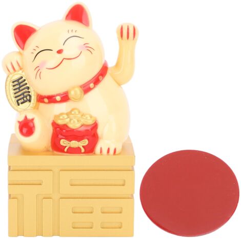 Lucky Cat Statue Waving Arm Solar Powered Fortune Beckoning Chinese Feng Shui Desktop Decor 4in Yellow (1/5)