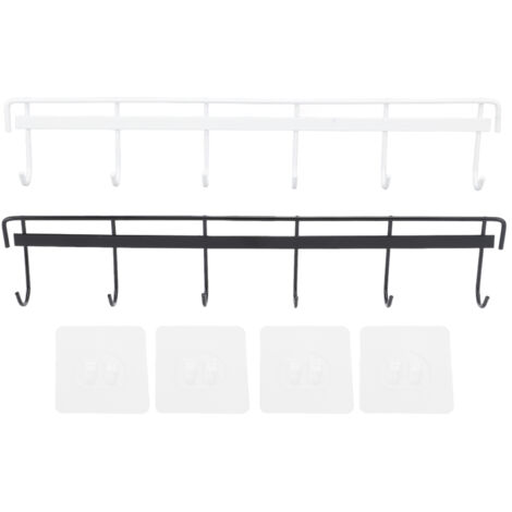 2pcs Wall Mounted Coat Rack Stainless Steel Wall Hanging Coat Hook Rail with 6 Hooks for Clothes Towel Hat 6 Hooks 1 Black 1 White (1/5)