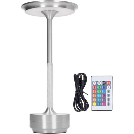LED Table Lamp Rechargeable 16 Color Portable Modern Metal RGB Desk Light with Remote Control for Living Room Office Silver (1/5)