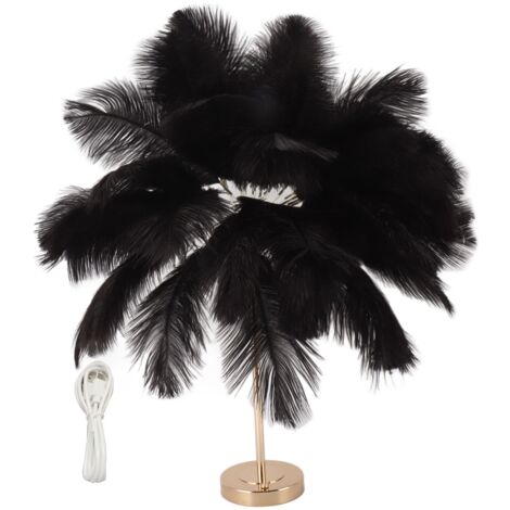 Feather Table Lamp 3 Color Dimmable Touch Switch USB Plug in Romantic Modern Decorative Bedside Light for Bedroom Black (1/5)