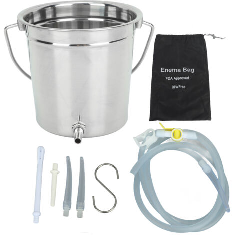 Enema Bucket Kit Stainless Steel Reusable Home Colon Cleansing Bucket for Health Care Tool 1.3L (1/5)