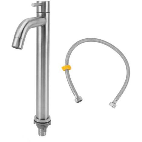 Single Cold Water Kitchen Faucet Stainless Steel Single Hole Bathroom Faucet for Home Apartment Tall Bent (1/5)