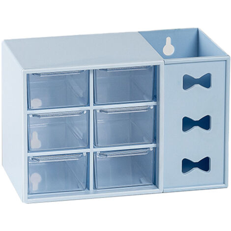 Pen Desk Shelf Dustproof 6 Drawers Pen Organization Storage Shelf for Students Office People Blue (1/5)