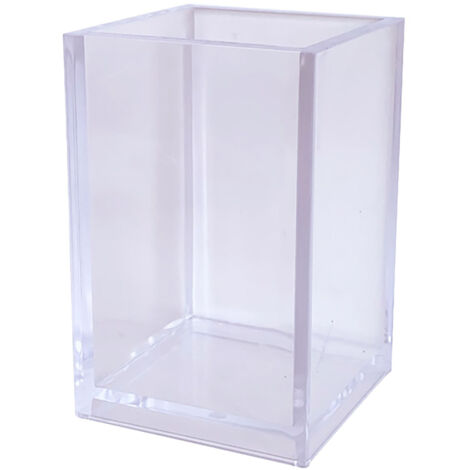 Acrylic Pencil Pen Holder Cup Transparent Clear Makeup Brush Storage Box Desktop Stationery Organizer for Office School Home (1/5)