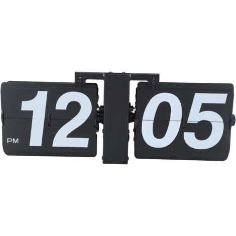 Flip Clock PVC Stainless Steel Battery Powered Retro Mechanical Digital Automatic Flip Down Desk Clock for Living Room Bedroom Office All Black (1/5)