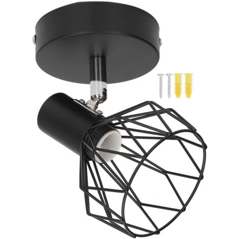 Wall Lamp Holder with Metal Cage E14 Industrial Style Metal Vintage Wall Sconce Holder Matte Black 85‑265V (1/5)