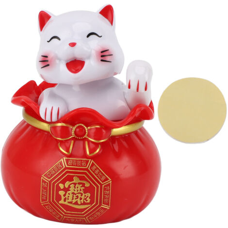 Solar Powered Lucky Cat Lucky Wealth Welcoming Cat Car Decor Desktop Cash Register Opening Decoration Small Eye Red (1/5)