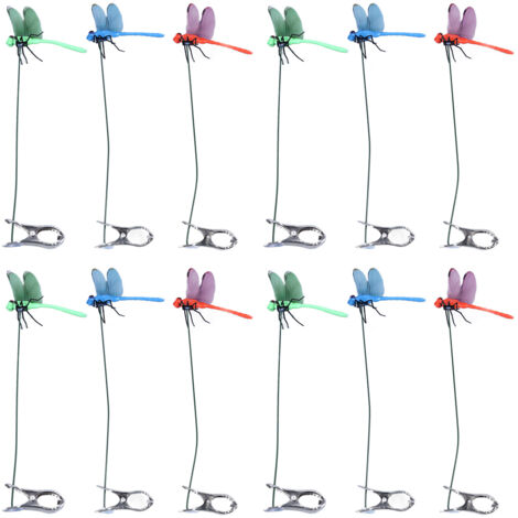 Dragonfly Clip Fake Dragonfly Pole Clips Natural Organic Concept 3D Dragonfly Garden Decor for Family Garden Potted Flowers Lawn House Statue 12Pcs (1/5)