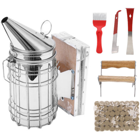 6Pcs/Set Stainless Steel Beehive Smoker Kit Bee Smoker Beekeeping Equipment for Outdoor