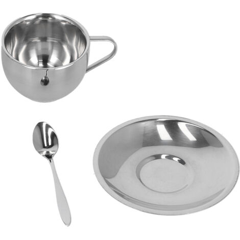 3PCS/Set Insulated Coffee Cup Set Stainless Steel Double Walled Mugs Milk Tea Cup with Saucer Spoon Set180ML (1/5)