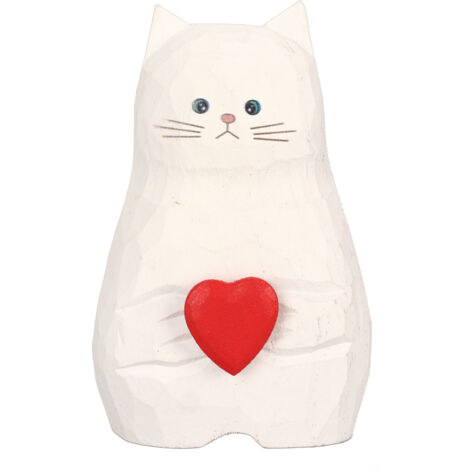Cat Statue Flower Vase White Handmade Textured Wooden Cat Vase for Thanksgiving Day Gift Cat Lovers (1/5)