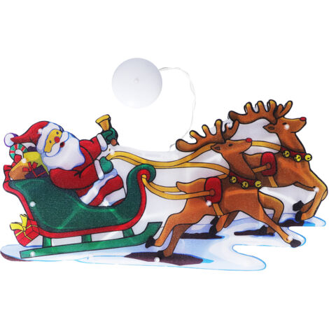 LED Christmas Light Sled Santa Claus Pattern Window Hanging Lamp Battery Powered with Suction Cup Festival Decoration (1/5)