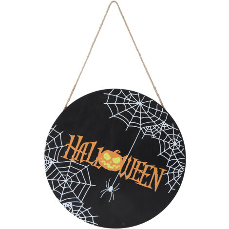 Spider Web Pattern Welcome Sign Wooden Hanging Door Hanger for Halloween Family Gathering BlackBowknot Not Included (1/5)