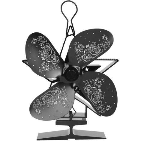4 Blades Heat Powered Fan Santa Claus Pattern Fireplace Fan for Heat Distribution Circulating Warm AirBlack (1/5)