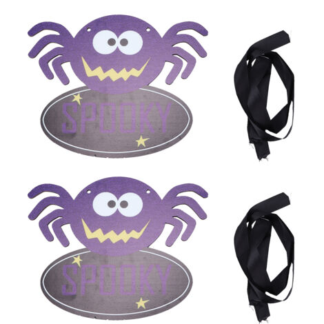 2 PCS Halloween Wooden Pendant Country Style Spider Party Pendant Scene Decoration (1/5)