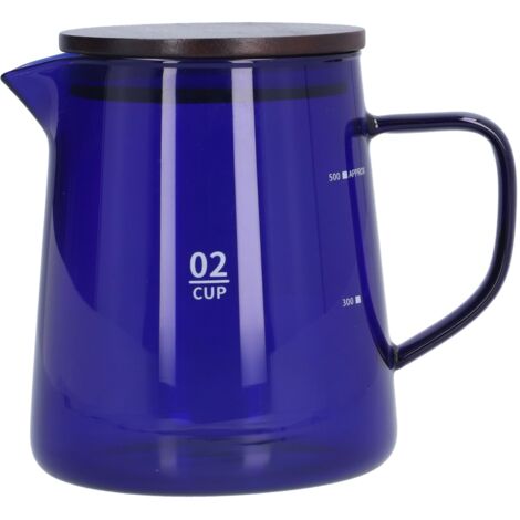 500ml Heat Resistant Coffee Server with Wooden Lid Household Tea Kettle for Home OfficeBlue (1/5)