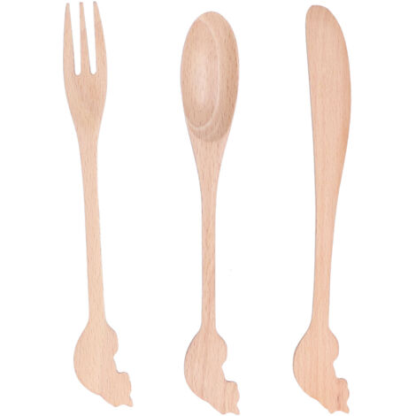 3pcs Wooden Tableware Set Spoon Fork Reusable Hand Made Utensils Portable Soup Spoon for Kitchen Picnic Hotel