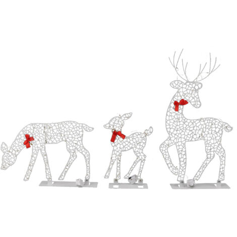 3pcs Lighted Christmas Decoration Deer Home Warm White Light Iron LED Reindeer Family Set Tabletop Decor for Outdoor Indoor Glowing Deer ‑01