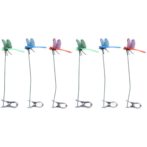 Dragonfly Clip Fake Dragonfly Pole Clips Natural Organic Concept 3D Dragonfly Garden Decor for Family Garden Potted Flowers Lawn House Statue 6Pcs (1/5)