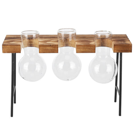 Desktop Glass Planter Wooden Stand Bulb Glass Vase Hydroponics Plant Planter for Home Office Garden3 Bottle (1/5)