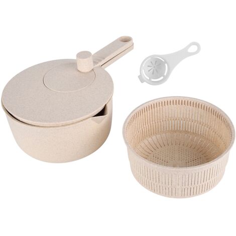 Salad Spinner Fruit Vegetable Dryer Strainer Sifter Manual Vegetables Rice Washing Tool for Kitchen SuppliesBeige (1/5)