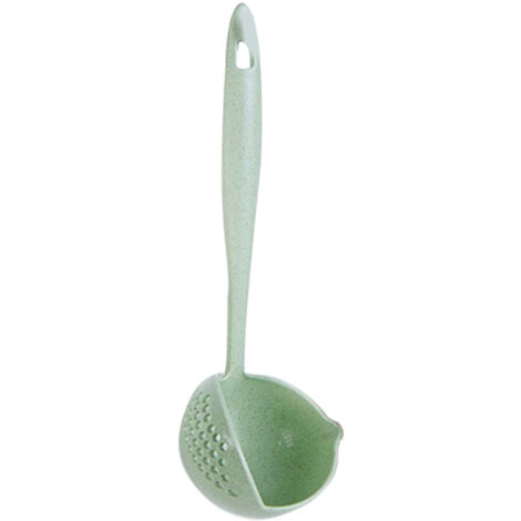 Long Handle Colander 2 in 1 Kitchen Anti Scald Long Handle Round Filter Colander Spoon TablewareGreen (1/3)