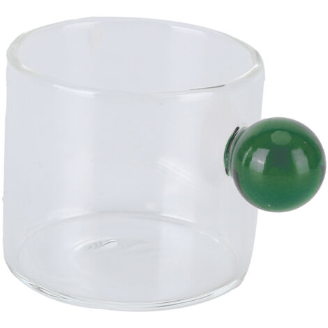 Teacup Glass Mug Transparent Heat Resistant Glass Coffee Cup with Ball Handle 120mlGreen Handle (1/5)