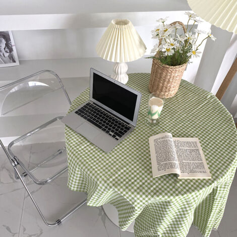 Desk Tablecloth Plaid Table Cover Linen Cotton Backdrop Dustproof Home Decoration for Office Dormitory Green 150x150cm / 59.1x59.1in (1/5)