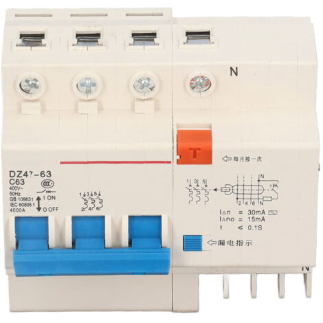 Circuit Breaker 3P 63A 220V Overload Short Circuit Leakage Protection Residual Current Circuit Breaker for 50/60Hz (1/5)