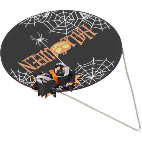 Halloween Spider Web Pattern Wooden Welcome Sign Decorative Hanging Board for Indoor OutdoorWith Bow (1/5)