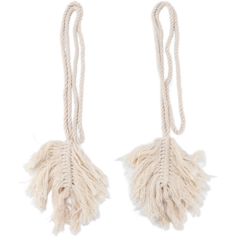 2Pcs Cotton Rope Curtain Tiebacks Leaf Shaped Tassel Curtain Clips Rope Straps for Curtain (1/5)