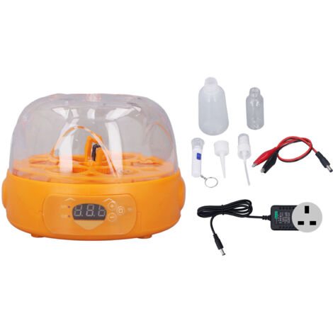 15W Egg Incubator 6 Eggs Digital Mini Fully Automatic Egg Incubator with Automatic Egg Turner for Hatching Chicken Duck Quail 100‑240V Yellow UK Plug