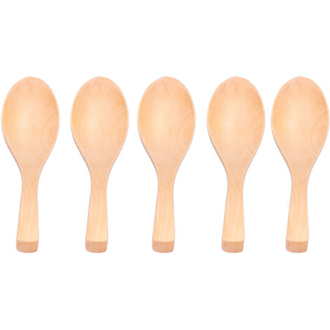 5Pcs Natural Wooden Soup Spoon with Hook The Bowl Hand Polished Japanese Tableware Style Spoon (1/5)