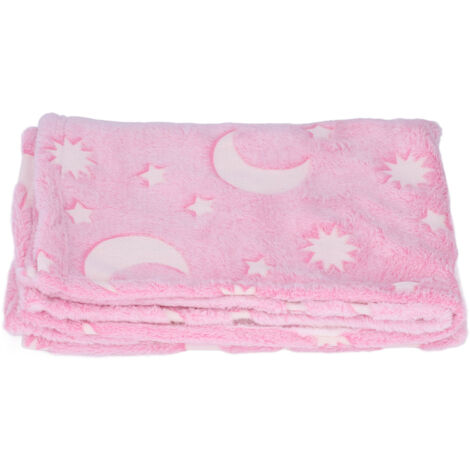 1.5x2m Luminous Blanket Double Side Flannel Star Moon Design Soft Glow in The Dark Blanket for KidsPink