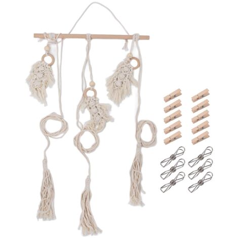 Boho Hat Wall Hanging Rack Cotton Rope Woven Bohemian Caps Holder for Home Office StudioType D (1/5)