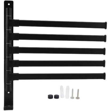 Towel Rack Aluminum Alloy Towel Shelf with 5 Bars Rotatable and Durable for Bathroom and Kitchen Black (1/5)