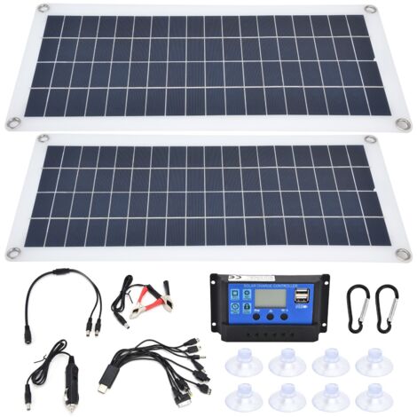 2x10W Solar Panels Kit with 30A Controller Photovoltaic Module USB 5V for RV Boat Emergency Charging