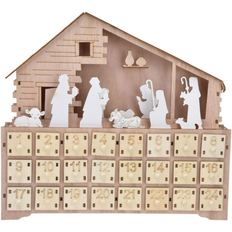 LED Light Calendar Wooden Desk Calendar Christmas Advent Calendar Ornament for Holiday Decoration (1/5)