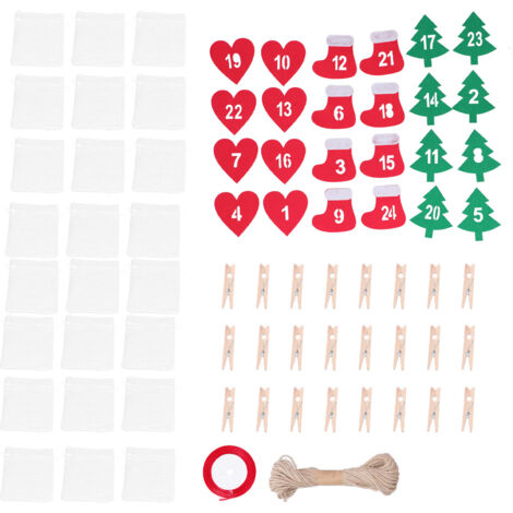 24PCS Christmas Bag Lucky Number Drawstring Christmas Sack Advent Calendar Christmas PouchWhite (1/5)