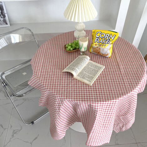 Desk Tablecloth Plaid Table Cover Linen Cotton Backdrop Dustproof Home Decoration for Office Dormitory Pink 100x150cm / 39.4x59.1in (1/5)
